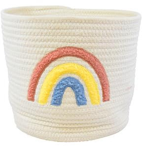 CHICCIE Flechtkorb aus Baumwolle mit Regenbogen 25x25x22cm Aufbewahrung Kinder
