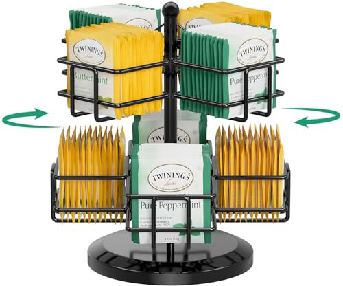 EsLuker.ly 2-stufig Tee Organizer Teebeutel Aufbewahrung, Teeaufbewahrung und Teebeutelhalter, Tea Bag Holder Organizer Storage für Küche Zuhause Büro, Platzsparend Hochwertig Stilvoll(Schwarz)