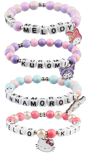 Hello Kitty Sanrio Armband Set Mädchen, 4-teiliges Freundschaftsarmbänder, Kuromi Cinnamoroll Kinderschmuck, Anime Geschenk