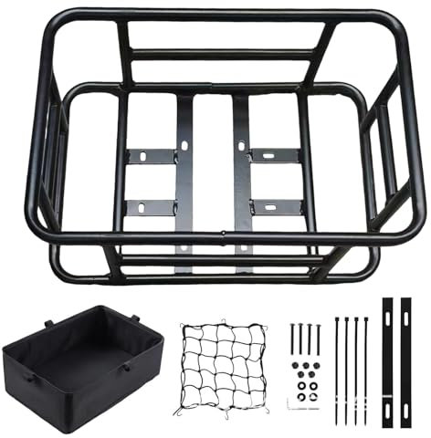 Cesta trasera grande para bicicleta con marco de hierro, cesta multifuncional para vehículos eléctricos y bicicletas, cesta trasera grande extraíble de metal (juego de 4 piezas)