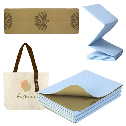 Enssy Tapis de yoga de voyage pliable en liège Petit format 173 61 0,4 cm Livré avec sac de transport léger Pilate