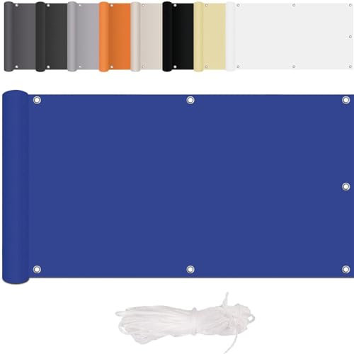 Balkonginsynsskydd balkongskydd, 90 x 300 cm insynsskydd utan borrning, 300D oxfordtyg UV-skydd balkonginsynsskydd vattentät polyester för trädgård utomhus med öljetter och snöre (mörkblå)
