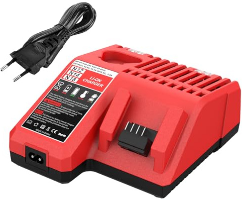 Energup Chargeur 12V-18V pour Milwaukee Chargeur Batterie 48-11-2401 | Charge Rapide 3A Compatible avec Milwaukee Batterie Li-ION 48-11-1840 48-11-2440 48-11-2460 avec Indicateur LED