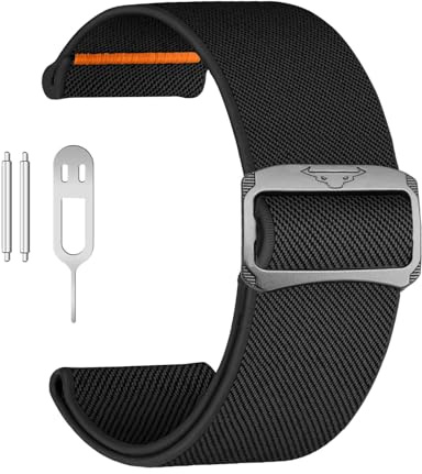 YOOSIDE Mjuka och stretchbara nylonarmband för Garmin Instinct 3 45 mm/Instinct E 45 mm, elastiskt nylonjusterbart flätat armband för Instinct 2 Solar, Svart, 22mm, Klassisk
