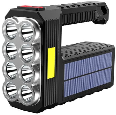 Mega Power - Linterna solar de mano de 8 LED, linterna portátil recargable superbrillante de 1200 mAh, potente reflector de alta luminosidad para barco, foco LED de mano con 8 lentes para