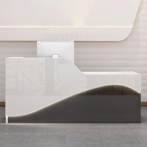 GUQASDV Reception Desk Salon, Reception Table, Empfangstheke Rezeption, Empfangstresen für Praxis mit Lichtleisten für Büros, Geschäfte(White+Black,1.4m)