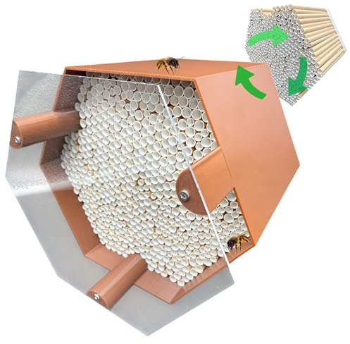 Wildbienen-Nisthilfe – absolut haltbar & wetterfest. Insektenhotel mit 600 Nisthülsen. Hochwertiges Wildbienenhotel für Gartenfreunde (Braun, Bienenhotel mit Vogelschutzabdeckung)
