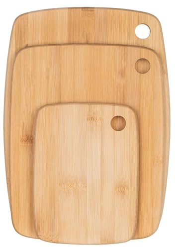 Pendeford Bamboo Chopping Board Set – 3 Piece Wooden Cutting Boards with Curved Design | Extra Thick Kitchen Chopping Boards | Durable Food Prep Boards | Knife Friendly & Easy Store