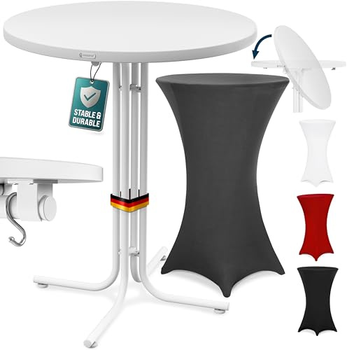 Casaria Stehtisch Weiß 80cm inkl. Husse Grau | Bistrotisch, Belastbar bis 100kg, Aluminium pulverbeschichtet, Wetterfest, Pflegeleicht, Bar, Garten, Hochzeit, Waschbar
