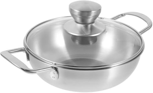 PAMINGONO 1 Juego Bote Al Aire Libre Portátil Sartén Wok De Acero Inoxidable Sartén para Acampar Olla Multifuncional Olla Caliente para El Hogar Wok De Comida Casera Plata Vidrio