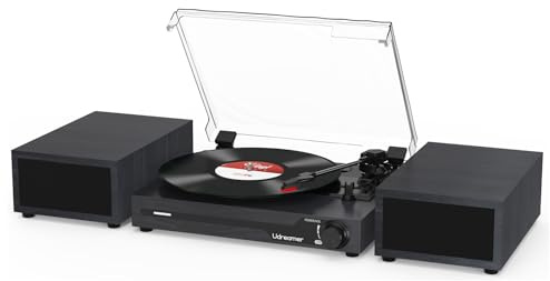 Udreamer Tocadiscos con Altavoces, Tocadiscos Bluetooth para vinilos, Reproductor de LP con 3 velocidades, USB y RCA, Color Negro