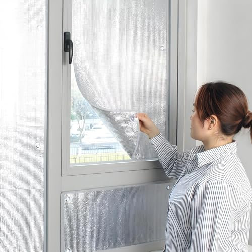 Insulation Reflective Window Film Tint, Aluminum Foil Bubble Anti UV Sun Protection Film Shield, Sun Roof Cooling Privacy Sun Visor, Glass Blackout Sticker for Bathroom Balcony(Gray)