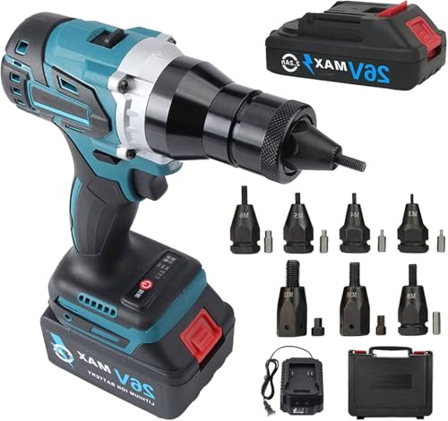 WANGYYDS Remachadora Eléctrica Automática Inalámbrica De 26 V para M3, M4, M5, M6, M8, M10 Y M12, Herramienta Portátil para Remachar Tuercas Ciegas, para Montaje Y Fijación En 3 Segundos,2200mah*1