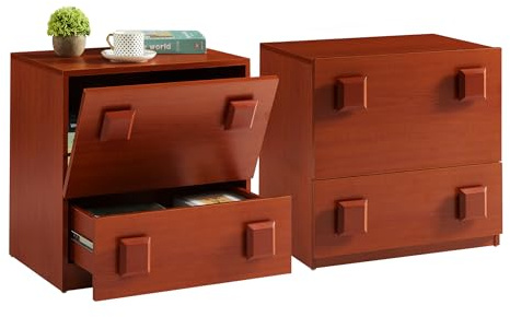 HavenGlide Comodino con 1 sportello, Comodino con cassetto in legno di ciliegio, 55x40x50cm, tavolino da salotto, tavolino per soggiorno, camera da letto, veranda, ingresso, Vintage Marrone (2)