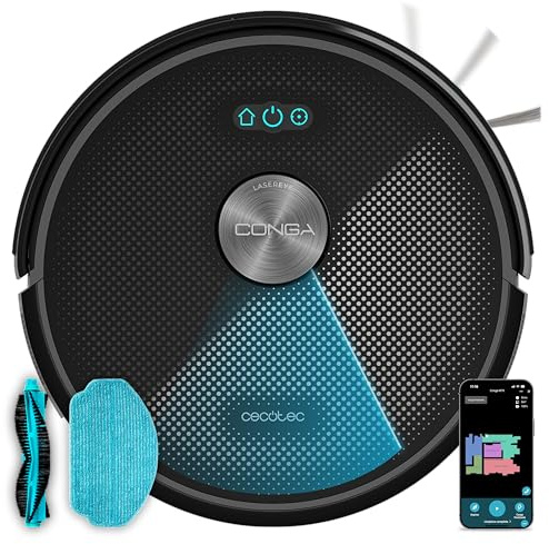 Cecotec Robot Aspirador con Navegación Láser y App Conga M50 X-Treme. 5000Pa, Barre, Aspira, Friega y Pasa la Mopa, Autonomía 160m2, Sensores Anticaídas, Cepillo Multifunción, TotalSurface