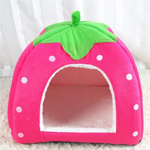 Cueva de peluche para cobayas, accesorios para conejillos de indias, juguetes, invierno, acogedora cama para animales pequeños para conejos enanos (rosa, m)