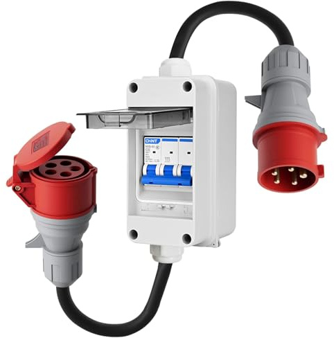 Adaptador Cee 32A En 16A con interruptor de protección, 5 polos, trifásico, cable de alta tensión VDE de 5 * 2,5 mm², grado de protección IP44, Adecuado Para Uso Industrial y Doméstico