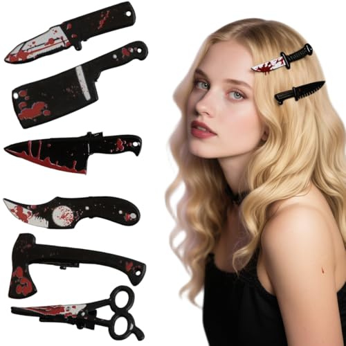 OIXEYA Barrettes Cheveux Halloween Épingle,6pcs Pince à Cheveux Mini Couteau Drôle Sanglant Poignard Clip à Cheveux Décoration Accessoire de Coiffure pour Femmes Filles Fête Cosplay Halloween