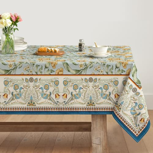 Artoid Mode Boho Vintage Pfauen Blumen Blätter Landhausstil Tischdecke 140x160 cm, Fleckschutz Tischwäsche Küche Dekoration Urlaub Party Dekor