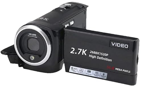 2,7K Caméscope Full HD (Anglais) pour Youtube,Enregistrement Vidéo HD 1080p,Écran 2,8 Pouces, Zoom Numérique 16x, Écran LCD Rotatif à 270° avec Carte SD,Standard-2.7K