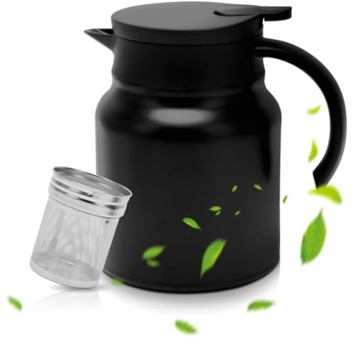 RANJIMA Termo de 1 l, termo con filtro de acero inoxidable, jarra de café, jarra con bomba extraíble para café caliente, té, leche, para invierno, viajes, hogar, oficina, camping, excursiones