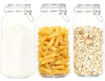 Yumzxin 3 Pack 78oz Airtight Food Storage Containers - Glass Canister Jars with clamp Lids for Flour, Sugar, Pasta, Cereal, Beans - Leakproof Kitchen Pantry Organization & Bulk Dry Food Storage