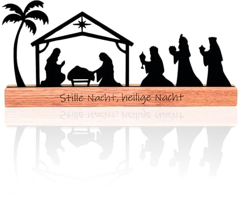 Deko Aufsteller Krippe „Stille Nacht, heilige Nacht“ – Weihnachtsdeko mit Holz Sockel – Handmade in Deutschland – Krippenspiel Figuren als Tischdeko & Geschenkidee (Krippenspiel - 3 Könige)