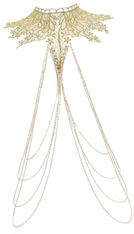 LALADEFIEE Cadena Corporal de Mujer Joyería de Encaje Dorada Elegante para Cuerpo Femenino Joyas de Encaje para Ocasiones Obsequios Talla Única