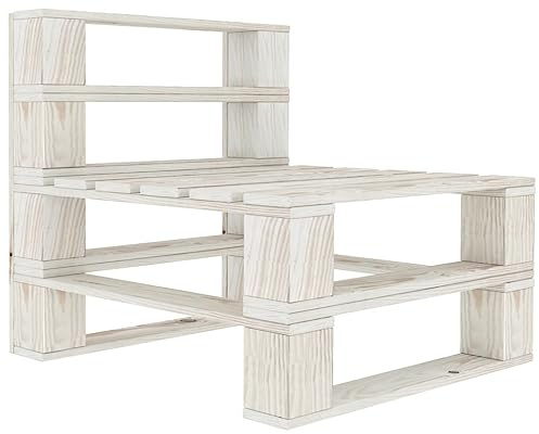 Hoopleep Outdoor-Mittelsofa aus massivem Kiefernholz, weiß lasiert, 60x67,5x60,8 cm, Robustes Paletten-Design für Garten, Terrasse und Veranda, langlebige Outdoor-Möbel