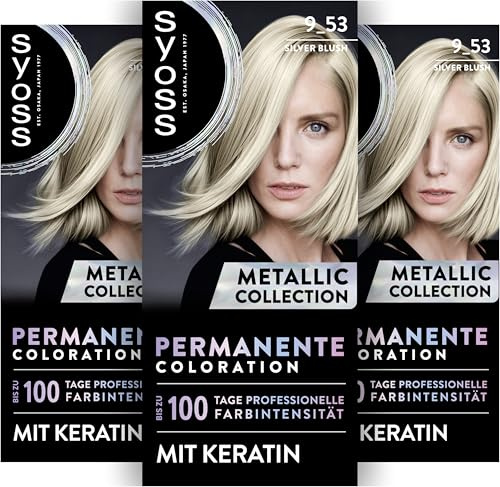 SYOSS permanente Coloration Metallic Collection 9_53 Silver Blush 3x115 ml, Coloration für leuchtende Metallic-Reflexe, bis zu 100% Grauhaarabdeckung und bis zu 100 Tage Farbintensität, mit Keratin