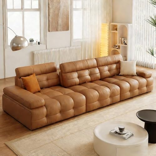Fransk lyxig enkel lädersoffa, massiv träram, rymlig och mjuk soffa, modern stor storlek, lämplig för vardagsrum/kontor/lägenhet.