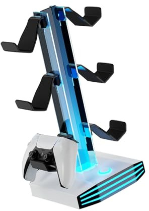 Game Controller and Headphone Display Stand Customizable LED Lights and Stable Base Controllers and Headsets Safe Charging