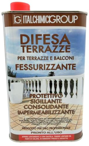 Difesa Terrazze 1 L Impermeabilizzante Fessurizzante per Balconi, Terrazze e Pavimenti - Idrorepellente, Sigillante, Consolidante, Antimacchia per Cotto,Gres,Clinker,Pietra e Cemento