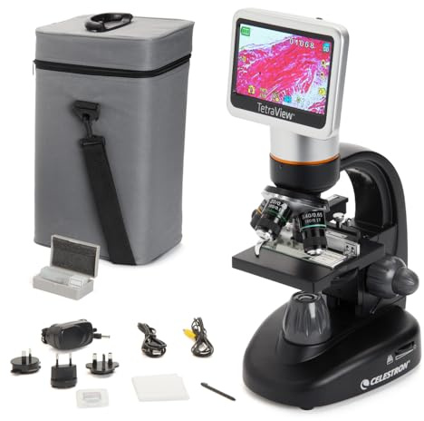 Celestron 44347 TetraView LCD Digitales Touchscreen-Mikroskop, 40- bis 400-fache Vergrößerung, Schwarz/Silber