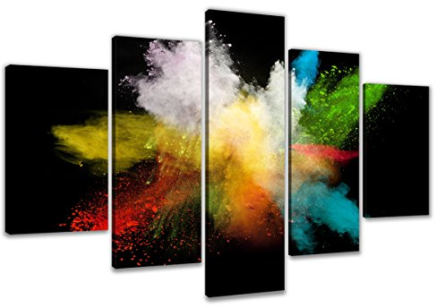 Visario Leinwandbild Farbpulver Explosion Bunt 200 x 100 cm 5-teilig Direktdruck auf Leinwand mit Holzrahmen Wandbild Kunstdruck XXL Wanddeko für Wohnzimmer Schlafzimmer Artikelnr. 6316