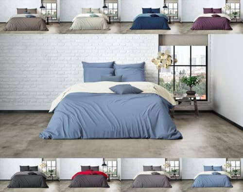 MISTRAL HOME Uni Einfarbig Wende Bettwäsche Edel Perkal 100% Ägyptische Baumwolle, Maße:155 cm x 220 cm, Farbe:Pristine-Soft Blue