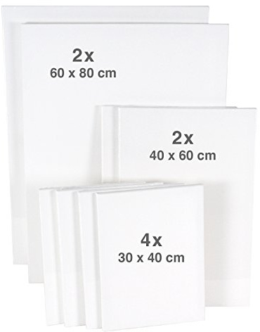 Keilrahmen Set 2 – 8 Leinwände (30x40, 40x60, 60x80 cm) – 380g/m² BW | Baumwoll-Leinwand, mehrfach grundiert & sofort malfertig. Für Acryl, Öl, Aquarell, Gouache & Tempera