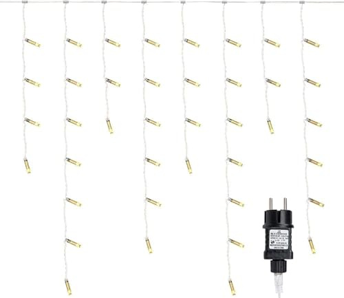 Gresonic 400er LED 10m+10m lang Eisregen Lichterkette Lichtervorhang Eiszapfen Außen Innen Deko Strombetrieben[Energieklasse A+] (400LED 10m, Warmweiß)