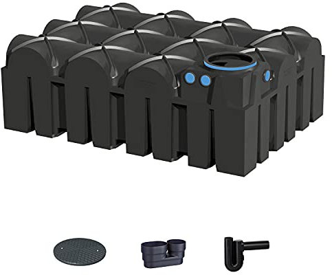 PREMIER TECH AQUA GmbH Zisterne 7500 Liter Standard Flachtank F-LINE mit Deckel, beruhigtem Zulauf und Siphon - Kunststoff, Kunststoffzisterne, Komplettset