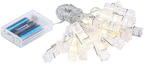 Lunartec Lichterkette Fotoclips: LED-Foto-Clips-Lichterkette mit 20 Klammern, batteriebetrieben, 6 m (Foto Clip, LED Fotoclips, Seil)