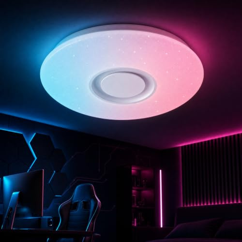 Horevo 36W 40CM Deckenlampe LED Sternenhimmel WLAN mit Alexa/Google Home | Bluetooth Lautsprecher Musik, Fernbedienung, Dimmbar Farbwechsel, RGB für Kinderzimmer Schlafzimmer