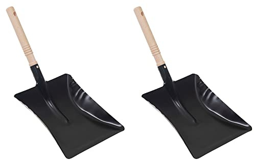 Novaliv 2X Kehrschaufel Metall schwarz Holzgriff Schaufel Blechschaufel Sandschaufel Ascheschaufel Ofenschaufel (Kehrblech schwarz, 2)