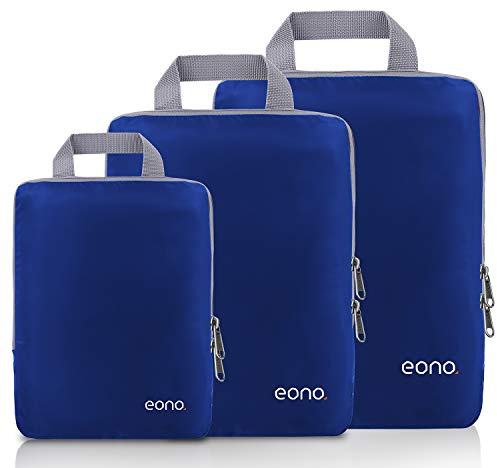 Eono by Amazon - Komprimierbaren Packwürfeln zur Organisation Ihres Reisegepäcks, Compression Packing Cube, Packtaschen Set & Gepäck Organizer für Rucksack & Koffer, Navy, 3-teilig