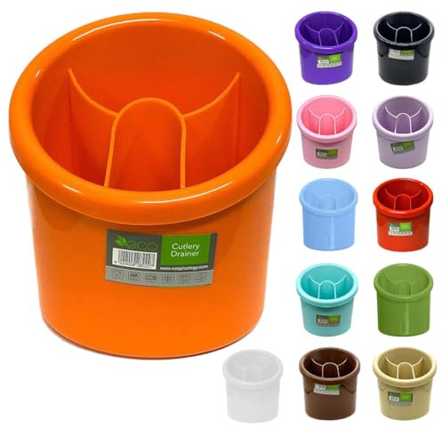 ECO Plastic Cutlery Drainer | 4-Compartment Utensil Holder for Kitchen & Sink Organization – BPA-Free, Durable Knife and Fork Holder with Compact Design – Multiple Color Options (Orange)