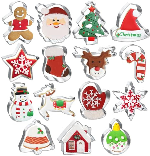 Hibery 15 Pcs Christmas Cookie Cutters, Holiday Cookie Cutters Including Snowman, Gingerbread, Christmas Tree, Snowflake Gingerbread Shapes and More for Holiday Party Food Decorations and Baking