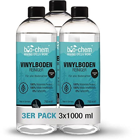 bio-chem Vinyl-, PVC- und PU-Bodenreiniger - 3x 750 ml - Konzentriertes Reinigungsmittel für die materialschonende Reinigung von PVC-Designbelag, Vinyl-, Linoleum- und Laminatböden aller Arten