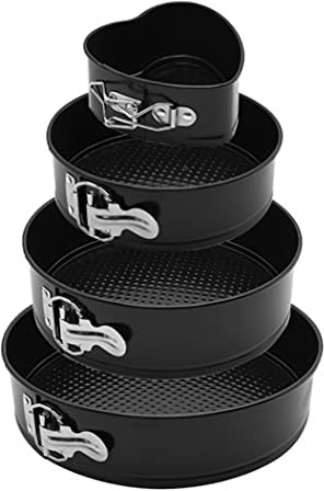 Springform-Set mit 4 Stück Kuchenform mit Griffen (10,2 cm - 17,8 cm - 22,9 cm - 25,4 cm), 1 Herz und 3 runde, auslaufsichere Antihaft-Backform, Käsekuchenform mit festem, leicht abnehmbarem Boden.