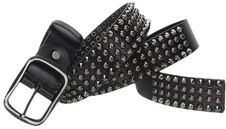 Herren Damen Nietengürtel im Vintage Nieten Design Jeansgürtel Vollrindleder 38mm Breite Ledergürtel Hip Hop Gothic Gürtel versch Farben und Größen,Schwarz,115cm/waist:38~40
