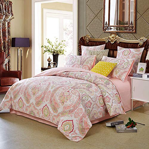 Lanqinglv Bohemian Bettwäsche 135x200cm 4 Teilig Rosa Weiß Boho Elegant Bettwäsche Set Blumenmuster Renforce Bettbezug mit Reißverschluss und 2 Kissenbezug 80x80cm