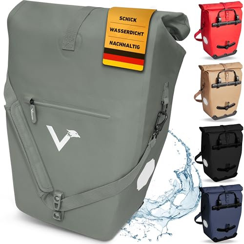 Valkental® Große & wasserdichte Gepäckträgertasche [28L] Abschließbare Befestigung [PVC frei] Fahrradtasche für Gepäckträger mit großen Reflektoren - Inkl. Tragegurt & Innenfächer - Geprüfte Qualität